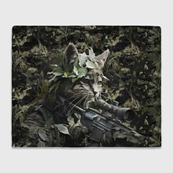 Плед флисовый Кот снайпер в камуфляже, цвет: 3D-велсофт