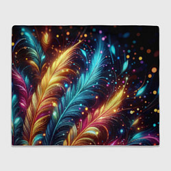Плед флисовый Неоновые разноцветные перья, цвет: 3D-велсофт