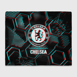Плед флисовый Chelsea FC в стиле glitch на темном фоне, цвет: 3D-велсофт