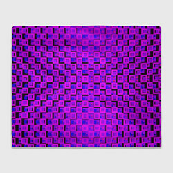 Плед флисовый Фиолетовые квадраты на чёрном фоне, цвет: 3D-велсофт