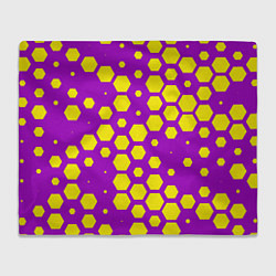 Плед флисовый Желтые соты на фиолетовом фоне, цвет: 3D-велсофт