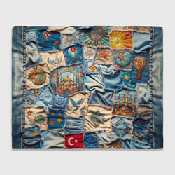 Плед флисовый Джинсы в Турции - пэчворк, цвет: 3D-велсофт