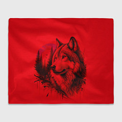 Плед флисовый Рисунок волка на красном, цвет: 3D-велсофт