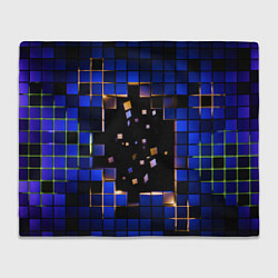 Плед флисовый Окно в пространство - синие кубы, цвет: 3D-велсофт