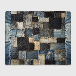 Плед флисовый Заплатки пэчворк на джинсе, цвет: 3D-велсофт