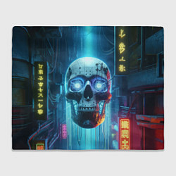 Плед флисовый Cyber skull - neon glow ai art, цвет: 3D-велсофт
