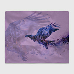 Плед флисовый Летящий орел и ночной город двойная экспозиция, цвет: 3D-велсофт