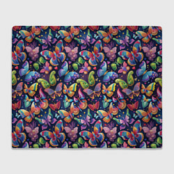 Плед флисовый Бабочки в паттерне разноцветный яркий фон, цвет: 3D-велсофт