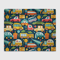 Плед флисовый Игрушечные машинки на синем фоне, цвет: 3D-велсофт