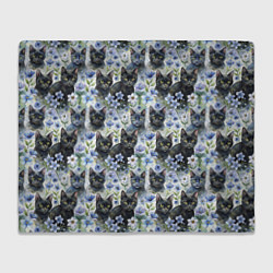 Плед флисовый Черные коты в незабудках, цвет: 3D-велсофт