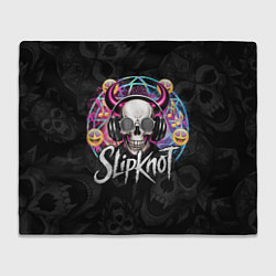 Плед флисовый Slipknot на фоне черепа демона с рогами в очках, цвет: 3D-велсофт