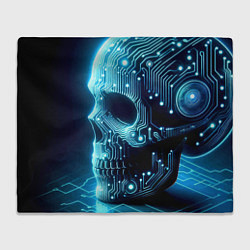 Плед флисовый Cyber neon skull - ai art с дорожками на плате, цвет: 3D-велсофт