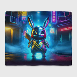 Плед флисовый Neon cyber Pikachu made of metal steel - ai art, цвет: 3D-велсофт