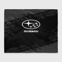 Плед флисовый Subaru speed на темном фоне со следами шин, цвет: 3D-велсофт