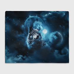 Плед флисовый Волк ночное синее небо, цвет: 3D-велсофт