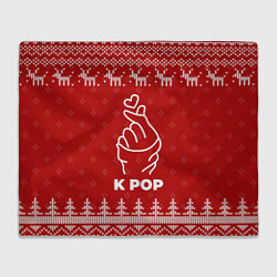 Плед флисовый Новогодний K Pop с оленями, цвет: 3D-велсофт