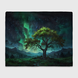 Плед флисовый Северное сияние и дерево, цвет: 3D-велсофт