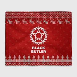 Плед флисовый Новогодний Black Butler с оленями, цвет: 3D-велсофт