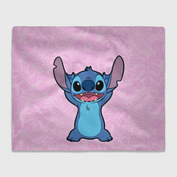 Плед флисовый Stitch on a pink background, цвет: 3D-велсофт