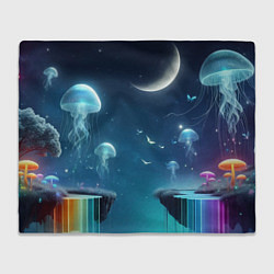 Плед флисовый Неоновые медузы и грибы - нейроарт фантазия, цвет: 3D-велсофт