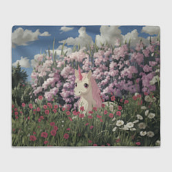 Плед флисовый Единорог на фоне сирени, цвет: 3D-велсофт