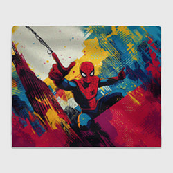 Плед флисовый Человек паук висит на паутине, цвет: 3D-велсофт