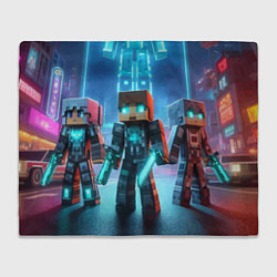Плед флисовый Minecraft - ai art neon glow, цвет: 3D-велсофт