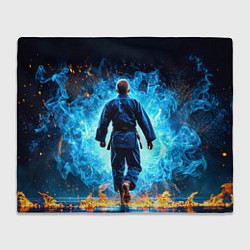 Плед флисовый Дзюдоист в синем пламени, цвет: 3D-велсофт