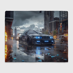 Плед флисовый BMW синие фары дождливая погода, цвет: 3D-велсофт