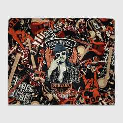 Плед флисовый Nirvana Kurt Cobain на фоне гитар, цвет: 3D-велсофт