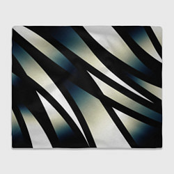 Плед флисовый Чёрно-белый с синим затемнением полосы, цвет: 3D-велсофт