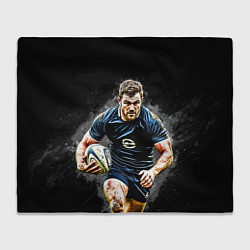 Плед флисовый Регбист на черном, цвет: 3D-велсофт