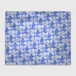 Плед флисовый Бело-голубой цветочный, цвет: 3D-велсофт