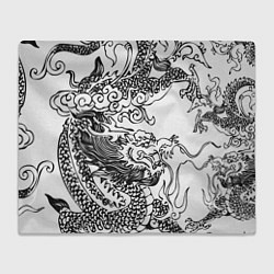 Плед флисовый Татуировка дракона на белом, цвет: 3D-велсофт