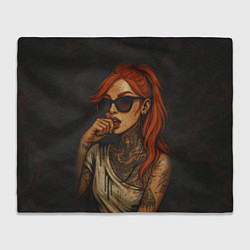 Плед флисовый Рыжая девушка в очках с тату, цвет: 3D-велсофт