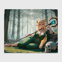 Плед флисовый Эльфийская аниме ведьма среди черепов в мрачном ле, цвет: 3D-велсофт