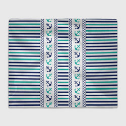 Плед флисовый Морской орнамент с якорями и полосками, цвет: 3D-велсофт