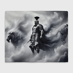 Плед флисовый Спартанский воин среди львов, цвет: 3D-велсофт