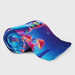 Плед флисовый Робот-сгибальщик Бендер находится под неоновым мух, цвет: 3D-велсофт — фото 2