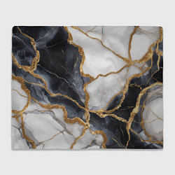 Плед флисовый Мрамор белый и черный с золотом, цвет: 3D-велсофт