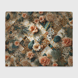 Плед Цветы на кусках мрамора и леопардовом узоре