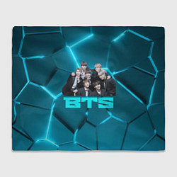 Плед флисовый BTS неоновые голубые плиты, цвет: 3D-велсофт
