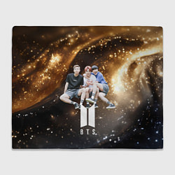 Плед флисовый BTS черно-золотой фон, цвет: 3D-велсофт