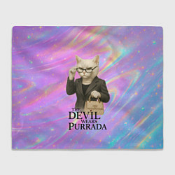 Плед флисовый Дьявол носит Пурада пародия с белой кошкой, цвет: 3D-велсофт