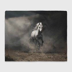 Плед флисовый Белая лошадь скачет по полю, цвет: 3D-велсофт