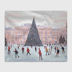 Плед флисовый Новогодний каток у елки, цвет: 3D-велсофт