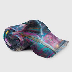 Плед флисовый Лошадка новогодняя в стиле киберпанк, цвет: 3D-велсофт — фото 2