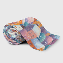 Плед флисовый Дети во дворе лепят снеговика, цвет: 3D-велсофт — фото 2