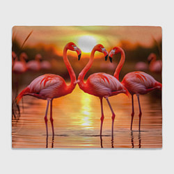 Плед флисовый Розовый закат с фламинго, цвет: 3D-велсофт