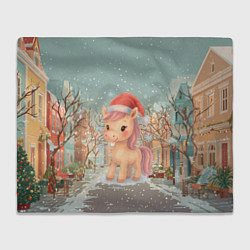 Плед флисовый Маленькая новогодняя милая лошадка, цвет: 3D-велсофт